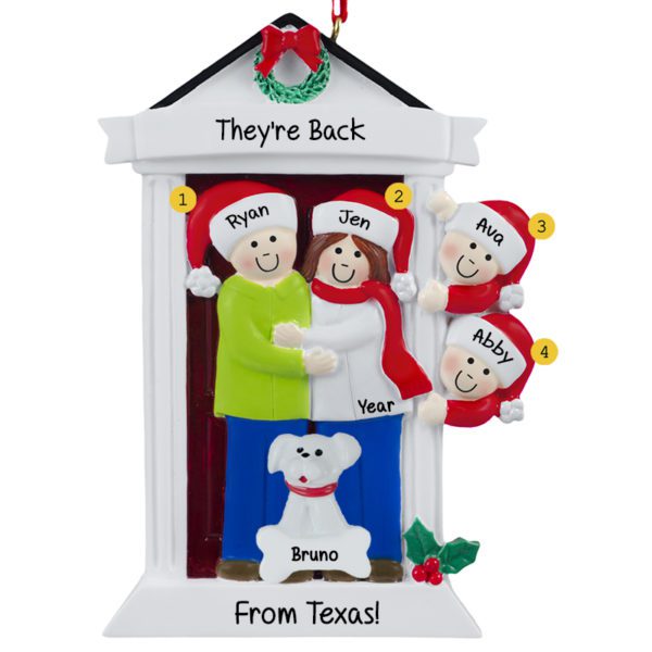 Family Of 4 With Dog Moves Back Ornament