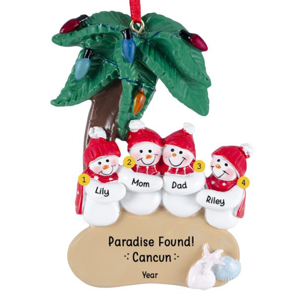 Family Of 4 Sandy Beach And Palm Tree Ornament