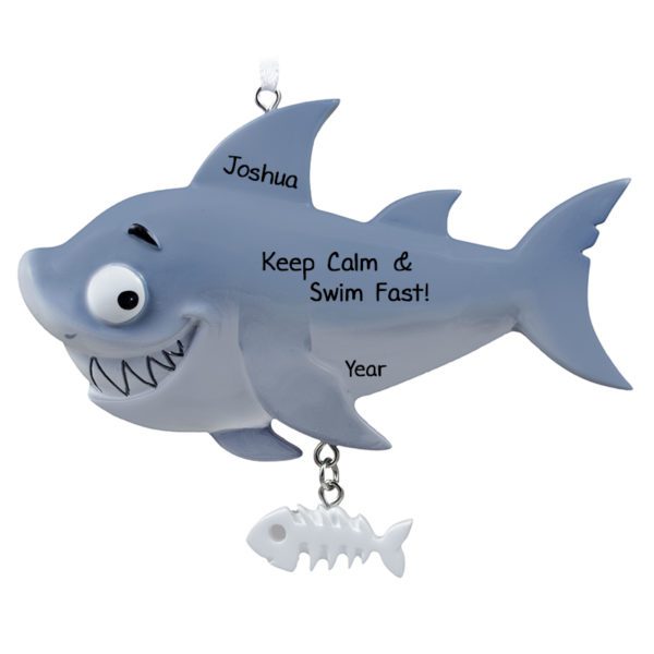 Shark With Dangling Fish Bone Two-Piece Ornament