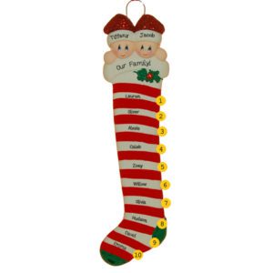 Image of Parents With 10 Kids Candy Cane Stocking Ornament