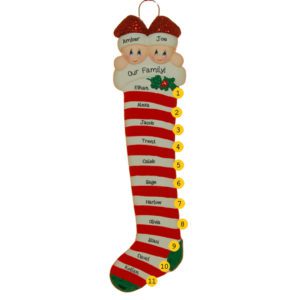 Image of Parents With 11 Kids Candy Cane Stocking Ornament