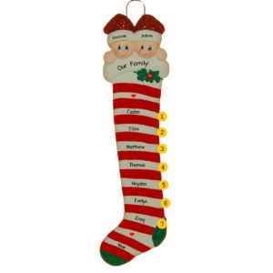 Parents With 7 Kids Candy Cane Stocking Ornament