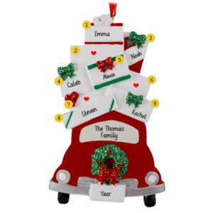 Image of Family Or Group Of 6 Car Full Of Presents Glittered Ornament