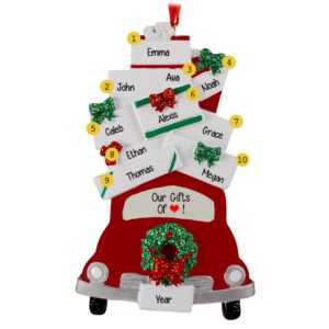 Image of Family Or Group Of 10 Car Full Of Presents Glittered Ornament