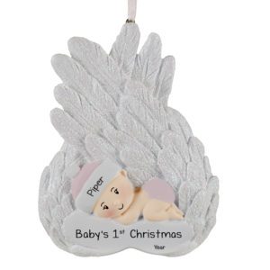 Baby GIRL Angel's 1st Christmas Glittered Ornament