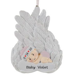 Memorial Baby GIRL Wrapped in Wings Glittered Ornament