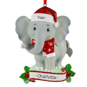 Image of Elephant With Santa Hat Glittered Ornament