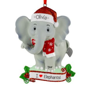 I Love Elephants Glittered Santa Hat Ornament