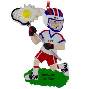 Lacrosse Young Boy Holding Stick Catching Ball Ornament