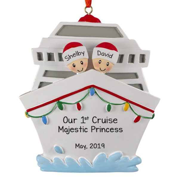 Couple's 1st Cruise Ship With Lights Personalized Ornament
