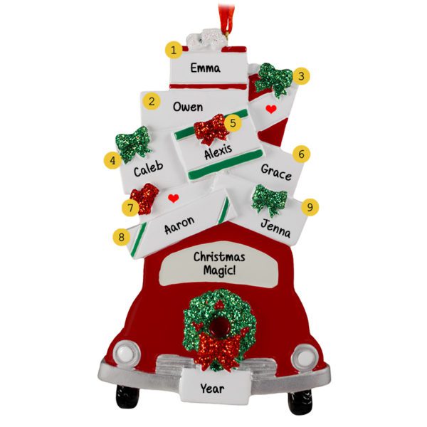 Family Or Group Of 7 Car Full Of Presents Glittered Ornament