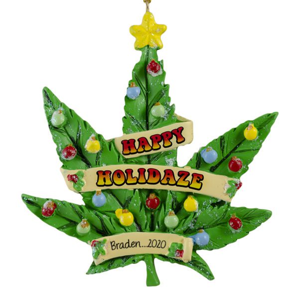 Cannabis Leaf Happy Holidaze Ornament