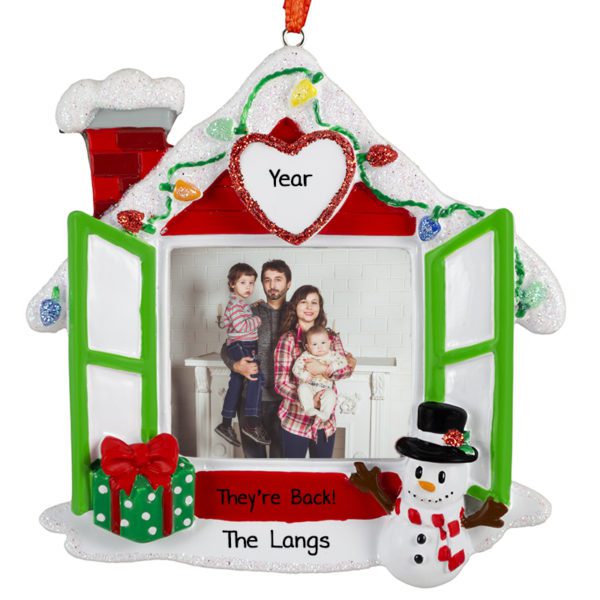 Family Moves Back To Town Christmasy Glittered Photo Frame Ornament
