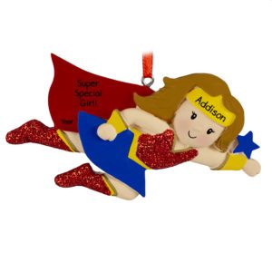 Super Hero Girl Wearing Cape Glittered Ornament