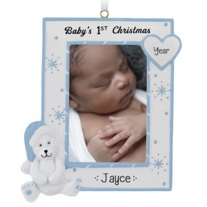 Image of Baby BOY'S 1st Christmas Photo Ornament EASEL BACK