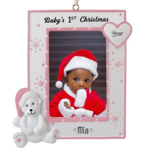 Image of Baby GIRL'S 1st Christmas Photo PINK Ornament EASEL BACK