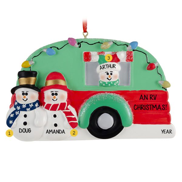 Family Of 3 Camper Christmas Lights Ornament