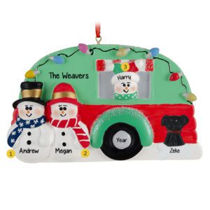 Family Of 3 With Dog Camper Christmas Lights Ornament