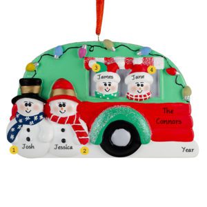 Family Of 4 Camper Christmas Lights Ornament