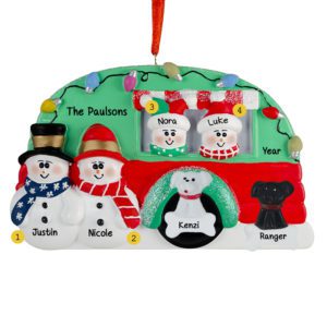 Family Of 4 With 2 Dogs Camper Christmas Lights Ornament