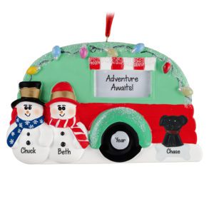Snow Couple With Dog Camper Christmas Lights Ornament