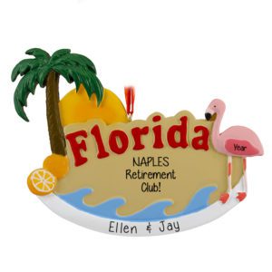 Retired In Florida Palm Tree And Flamingo Ornament