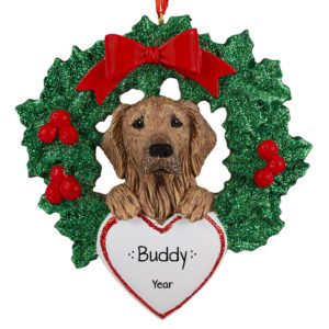 Golden Retriever With Heart On Glittered Wreath Ornament