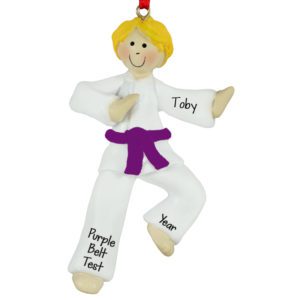 Personalized Karate Boy PURPLE Belt Ornament BLONDE
