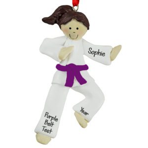 Personalized Karate GIRL PURPLE Belt Ornament BRUNETTE