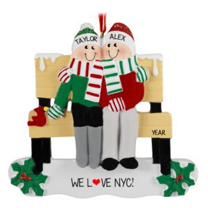 Travel Souvenir Couple On Snowy Bench Ornament