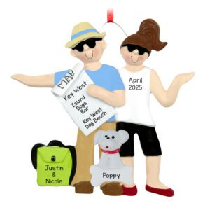 Vacation Couple With Dog Travel Souvenir Ornament