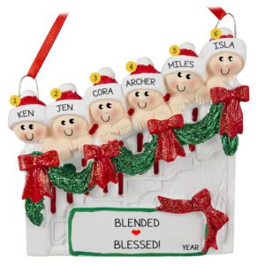 Image of Family Of 6 On Christmasy Steps Ornament