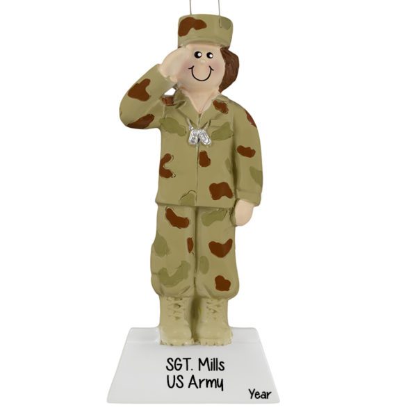 FEMALE Army Soldier In Fatigues Ornament