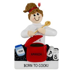 Girl Loves To Cook Holding Lid Of Pot Ornament