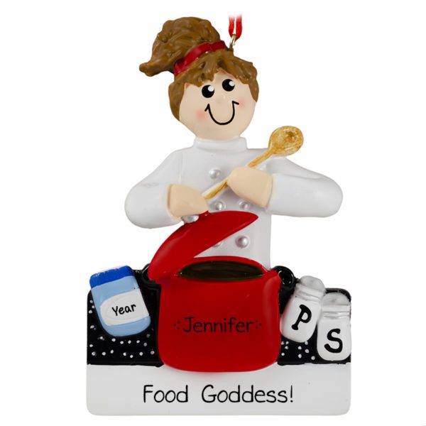 Female Chef Food Goddess Red Pot Ornament