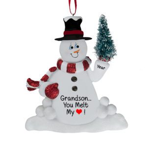 Grandson You Melt My Heart Snowman And Dimensional Tree Ornament