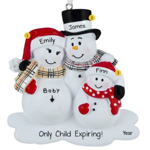 Expecting Snow Family Of 3 Only Child Expiring Ornament