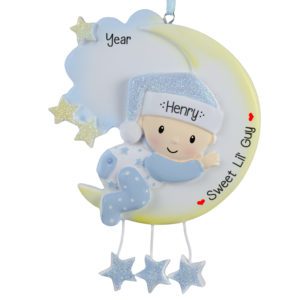 Sweet Baby BOY On Moon Dangling Stars Ornament