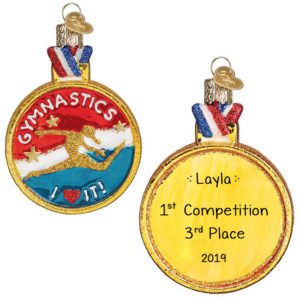 Personalized Gymnastics Competition Medal Glittered Glass 3-D Ornament