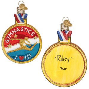 Gymnastics Personalized Gold Medal Glittered Glass 3-D Ornament