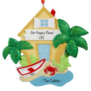 Image of Beach House With Palm Trees And Water Ornament