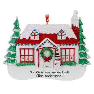 Christmasy House With Snow Covered Trees Ornament