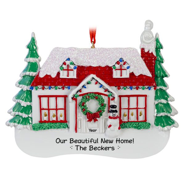Christmasy New Home Red Glittered Roof Ornament