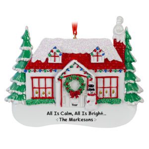 Glittered Snow Covered Home With Trees Ornament