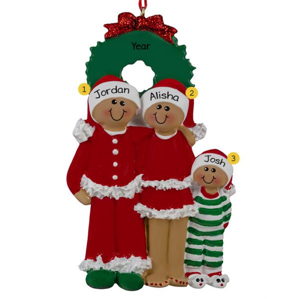 African American Family Of 3 In Pajamas Ornament