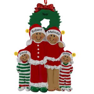 African American Family Of 4 In Pajamas Ornament