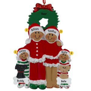 African American Family Of 4 With 2 Dogs In Pajamas Ornament