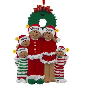 African American Family Of 5 In Pajamas Ornament