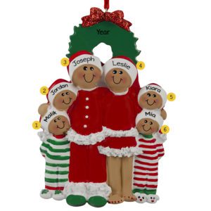 African American Family Of 6 In Pajamas Ornament
