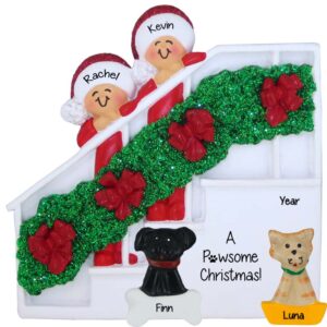 Image of Couple With CAT And DOG Christmas Bannister Ornament